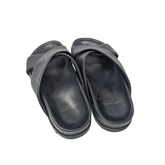 Saint Laurent Black Jimmy Slide Criss Cross Leather Sandals Size EU 38 - Picture 5 of 10